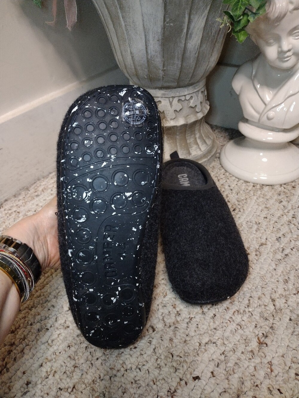 Camper Men's Wabi Charcoal Gray Boiled Wool Slippers - Picture 5 of 8